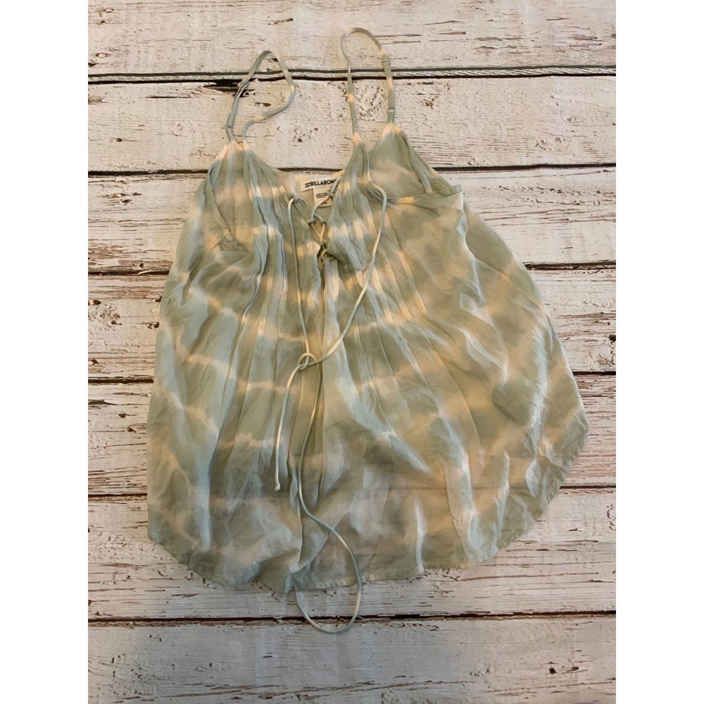Billabong Tie Dye Lace Up Camisole Tank Top Sage Green White Small